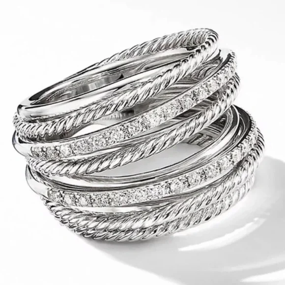 NEW MULTI LAYER 925 STERLING SILVER DIAMOND RING, BEAUTIFUL RING, SHINY RING - Picture 4 of 4